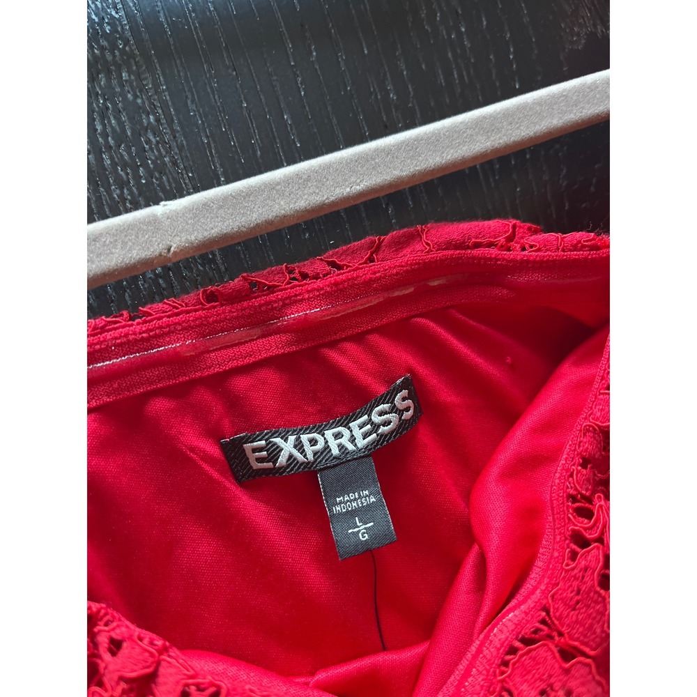 Express Red Floral Lace Off Shoulder Fit & Flare Cocktail Dress Large - Picture 6 of 9